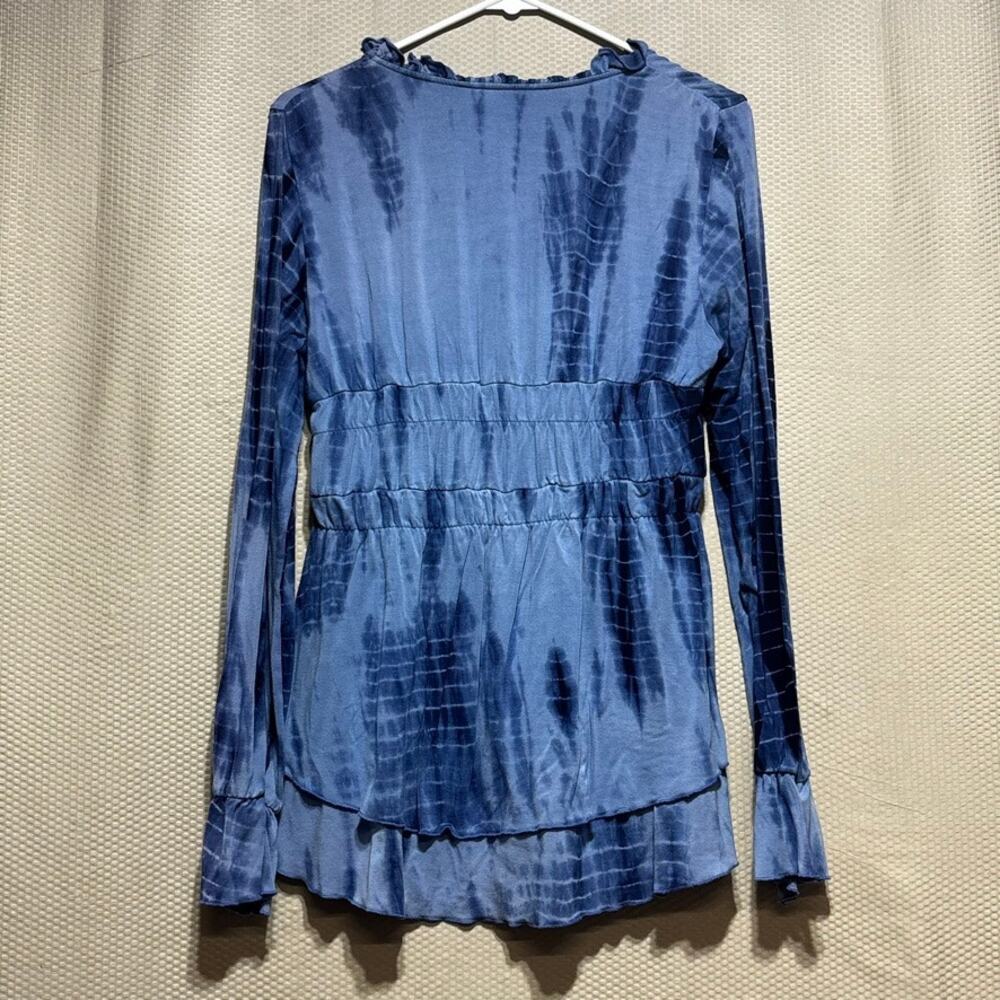 Boston Proper Women's Tie Dye Ruffle Collar Tie Neck Flowy Tunic Size Medium - Picture 9 of 9